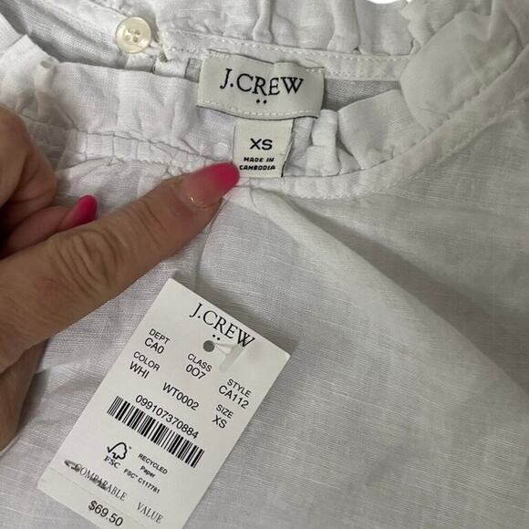 NWT J.Crew White Linen Ruffle Tank Top XS | Summer Work Casual Blouse - Picture 6 of 7